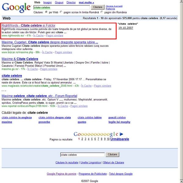 Suntem listati in prima pagina lui www.google.ro