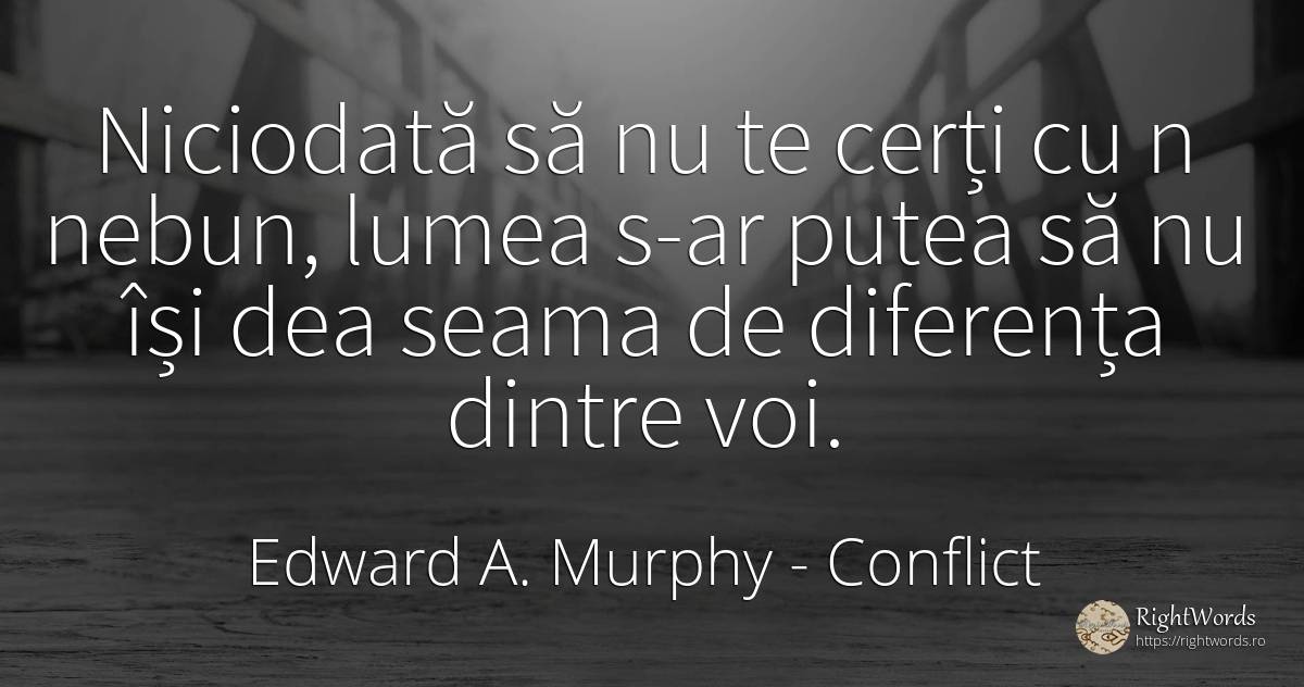 Niciodată să nu te cerți cu n nebun, lumea s-ar putea să... - Edward A. Murphy, citat despre conflict, nebunie, lege, lume
