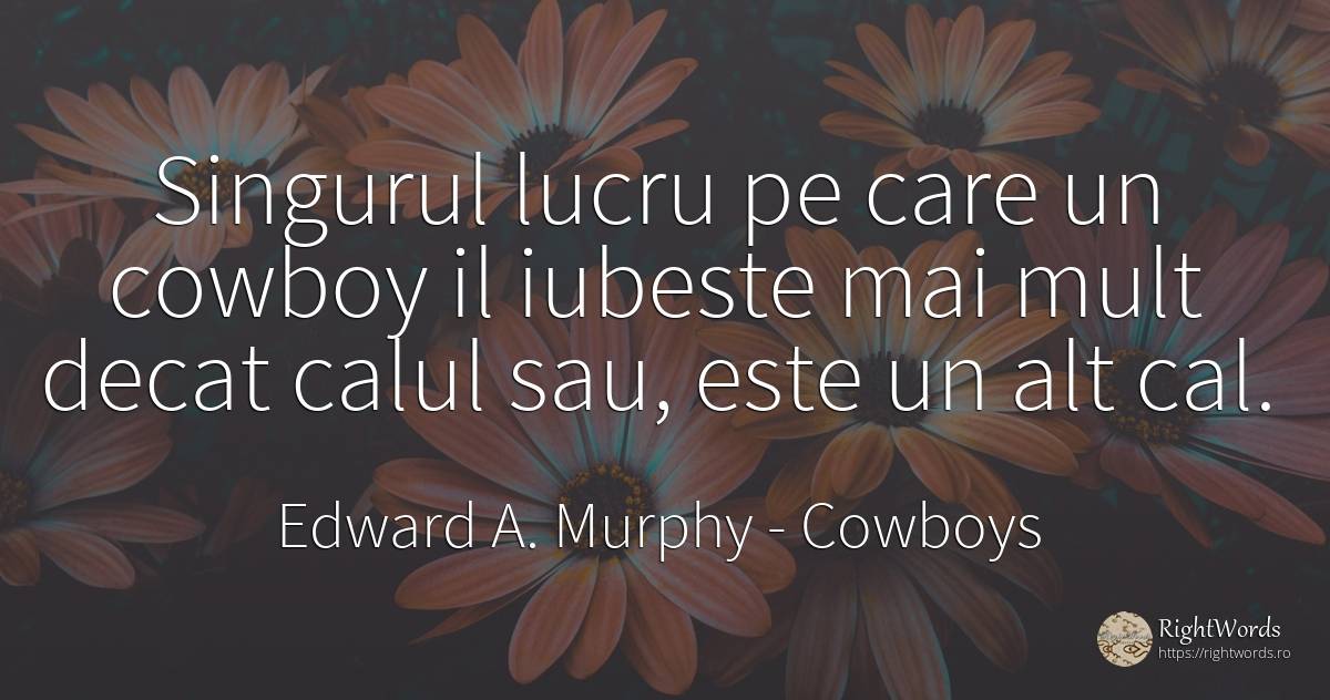 Singurul lucru pe care un cowboy il iubeste mai mult... - Edward A. Murphy, citat despre cowboys, iubire