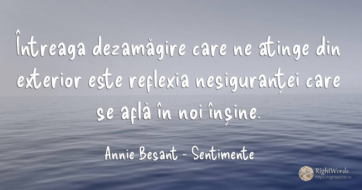 Întreaga dezamăgire care ne atinge din exterior este... - Annie Besant, citat despre sentimente, decepție