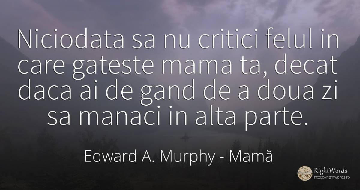 Niciodata sa nu critici felul in care gateste mama ta, ... - Edward A. Murphy, citat despre mamă, critică, critică literară