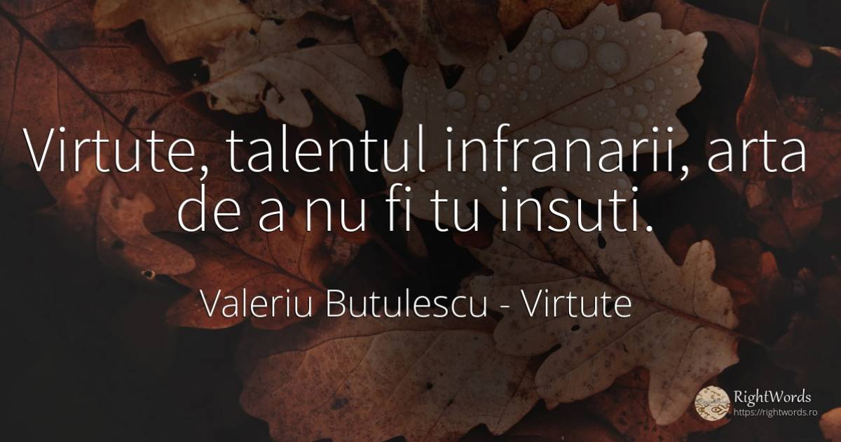 Virtute, talentul infranarii, arta de a nu fi tu insuti. - Valeriu Butulescu, citat despre virtute, talent, bucurie, artă, artă fotografică