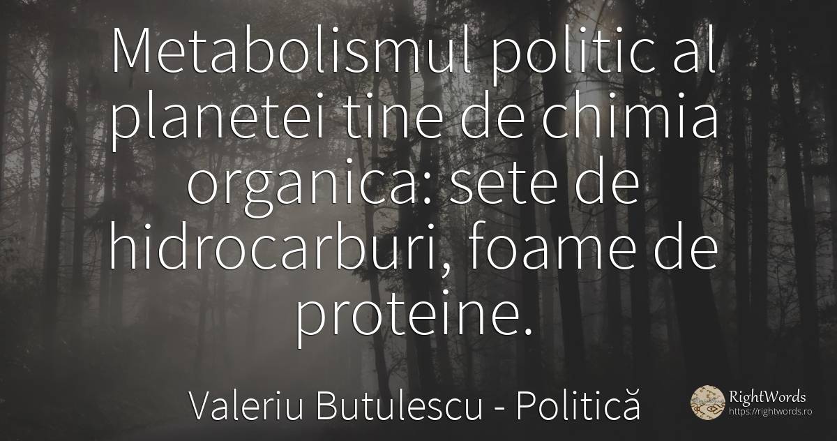 Metabolismul politic al planetei tine de chimia organica:... - Valeriu Butulescu, citat despre politică, foame