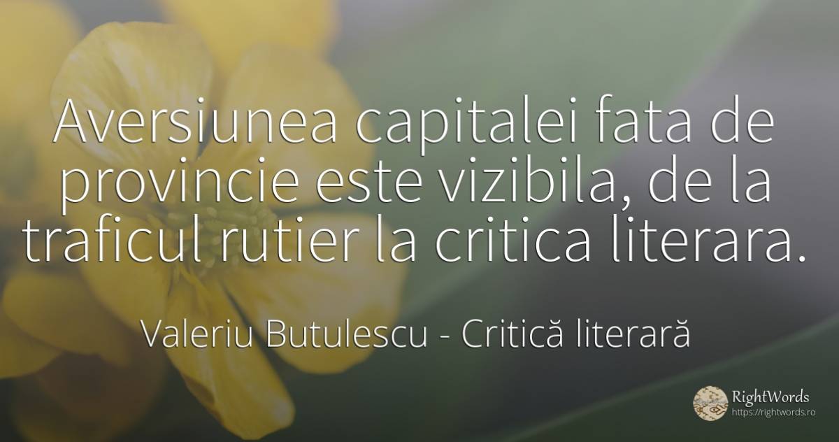 Aversiunea capitalei fata de provincie este vizibila, de... - Valeriu Butulescu, citat despre critică literară, critică, față
