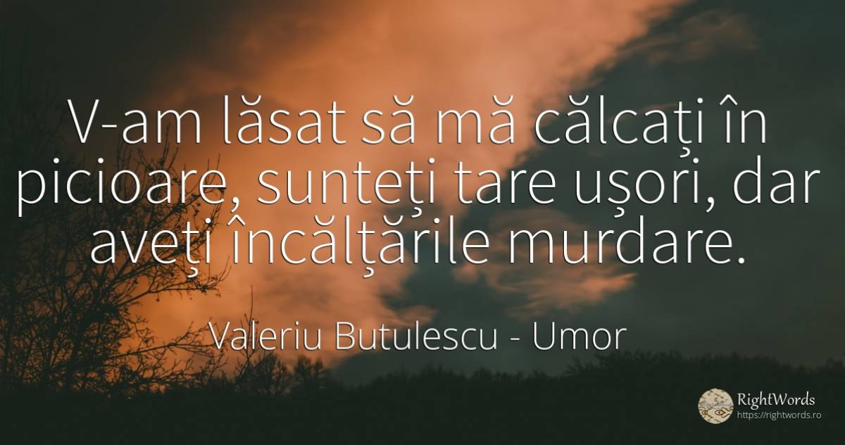 V-am lăsat să mă călcați în picioare, sunteți tare ușori, ... - Valeriu Butulescu, citat despre umor