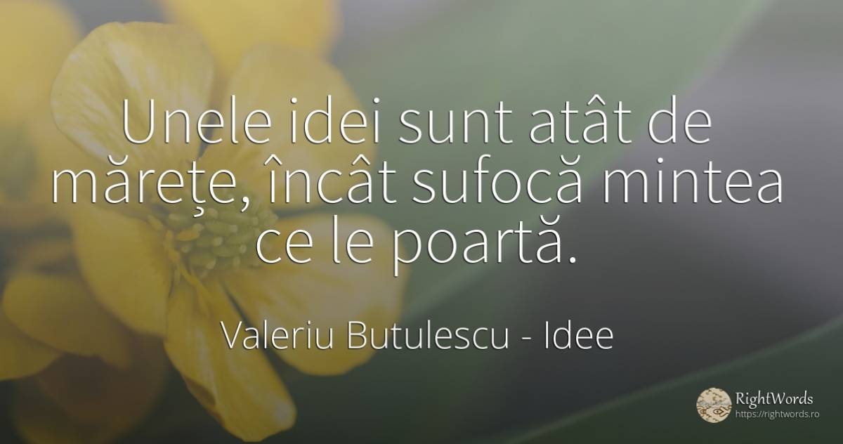 Unele idei sunt atât de mărețe, încât sufocă mintea ce le... - Valeriu Butulescu, citat despre idee, minte