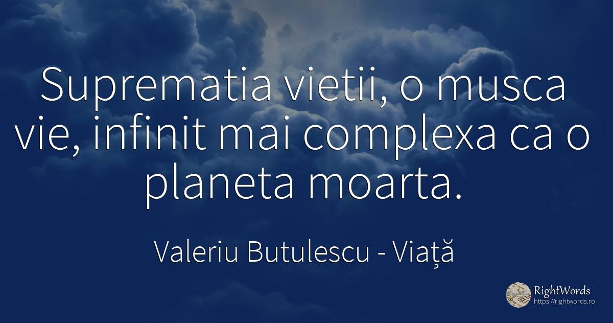 Suprematia vietii, o musca vie, infinit mai complexa ca o... - Valeriu Butulescu, citat despre viață, infinit