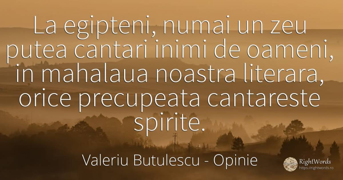 La egipteni, numai un zeu putea cantari inimi de oameni, ... - Valeriu Butulescu, citat despre opinie, critică literară, inimă, oameni