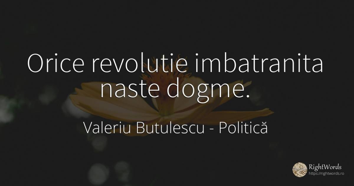 Orice revolutie imbatranita naste dogme. - Valeriu Butulescu, citat despre politică, revoluție