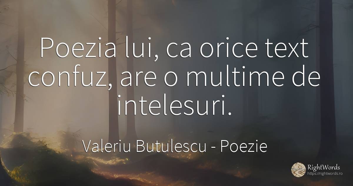 Poezia lui, ca orice text confuz, are o multime de... - Valeriu Butulescu, citat despre poezie, confuzie