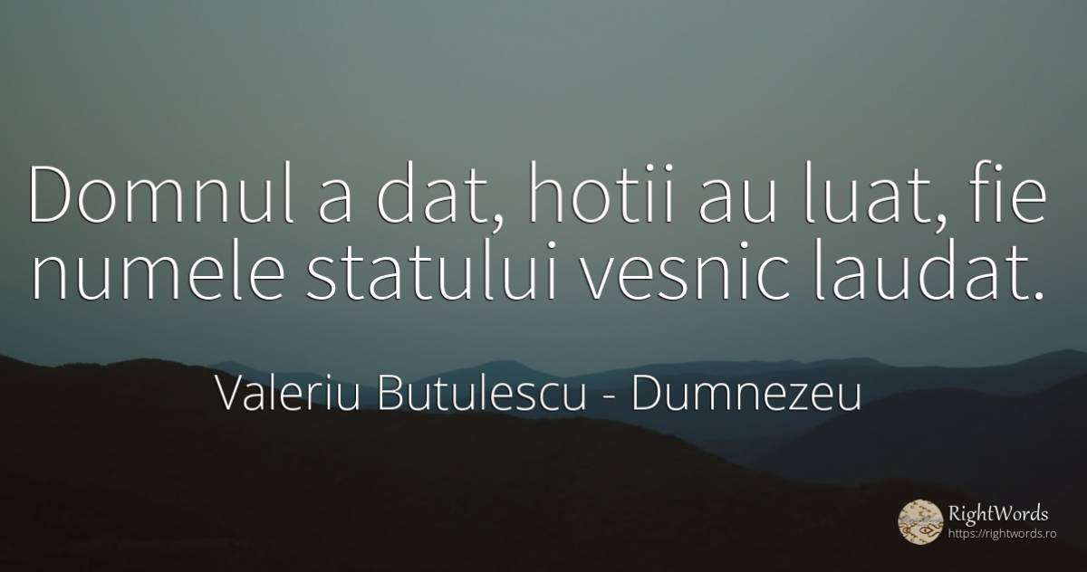 Domnul a dat, hotii au luat, fie numele statului vesnic... - Valeriu Butulescu, citat despre dumnezeu, hoţi, eternitate, nume