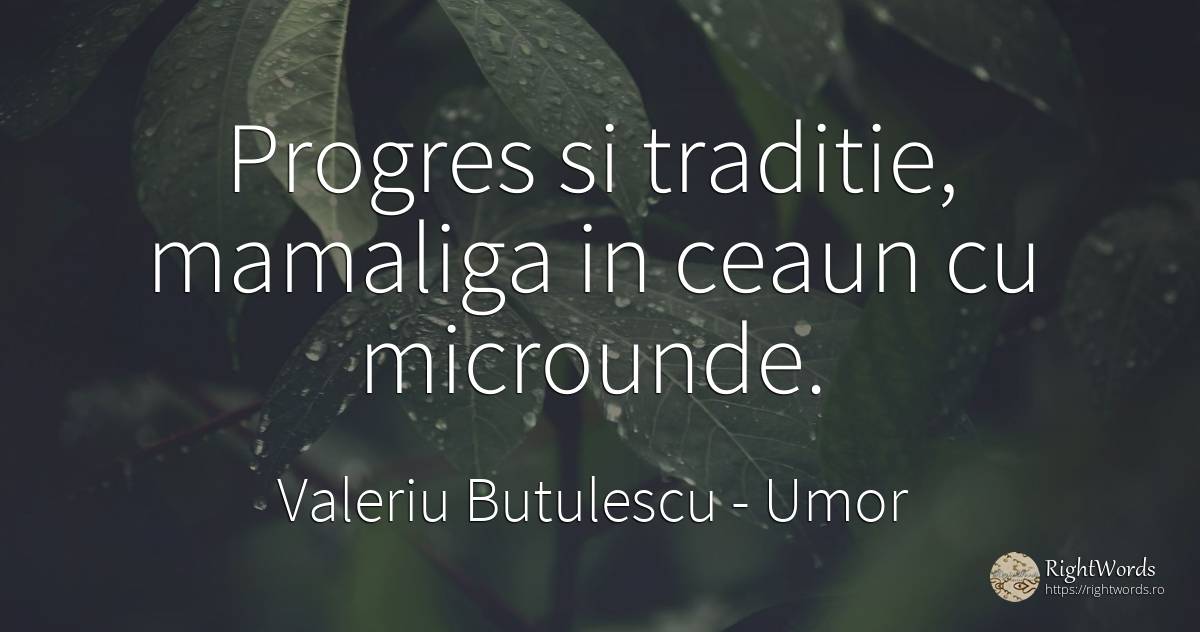 Progres si traditie, mamaliga in ceaun cu microunde. - Valeriu Butulescu, citat despre umor, tradiție, progres