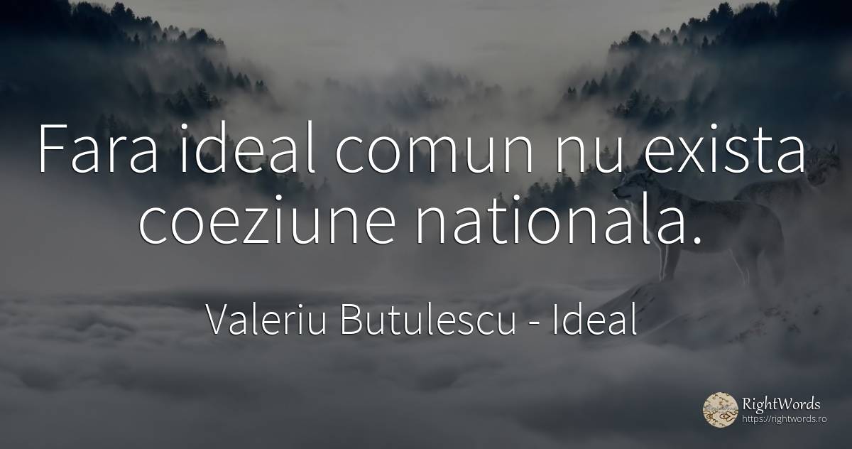Fara ideal comun nu exista coeziune nationala. - Valeriu Butulescu, citat despre ideal, bucurie
