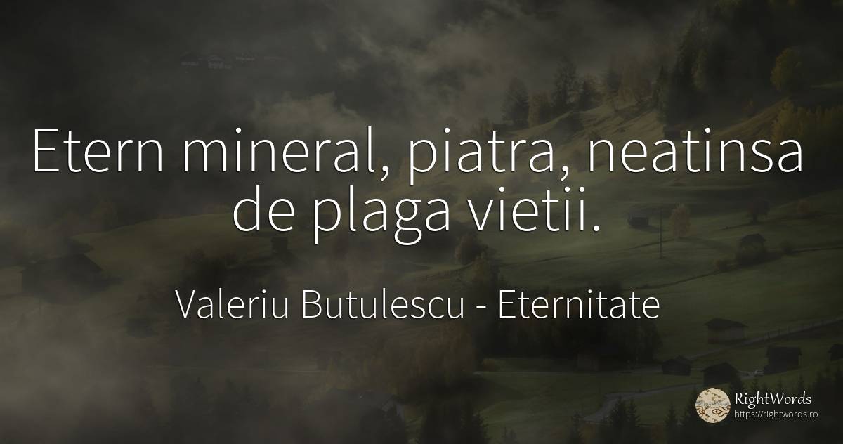 Etern mineral, piatra, neatinsa de plaga vietii. - Valeriu Butulescu, citat despre eternitate, toamnă, pietre, rai, viață