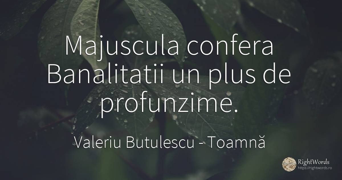 Majuscula confera Banalitatii un plus de profunzime. - Valeriu Butulescu, citat despre toamnă, rai