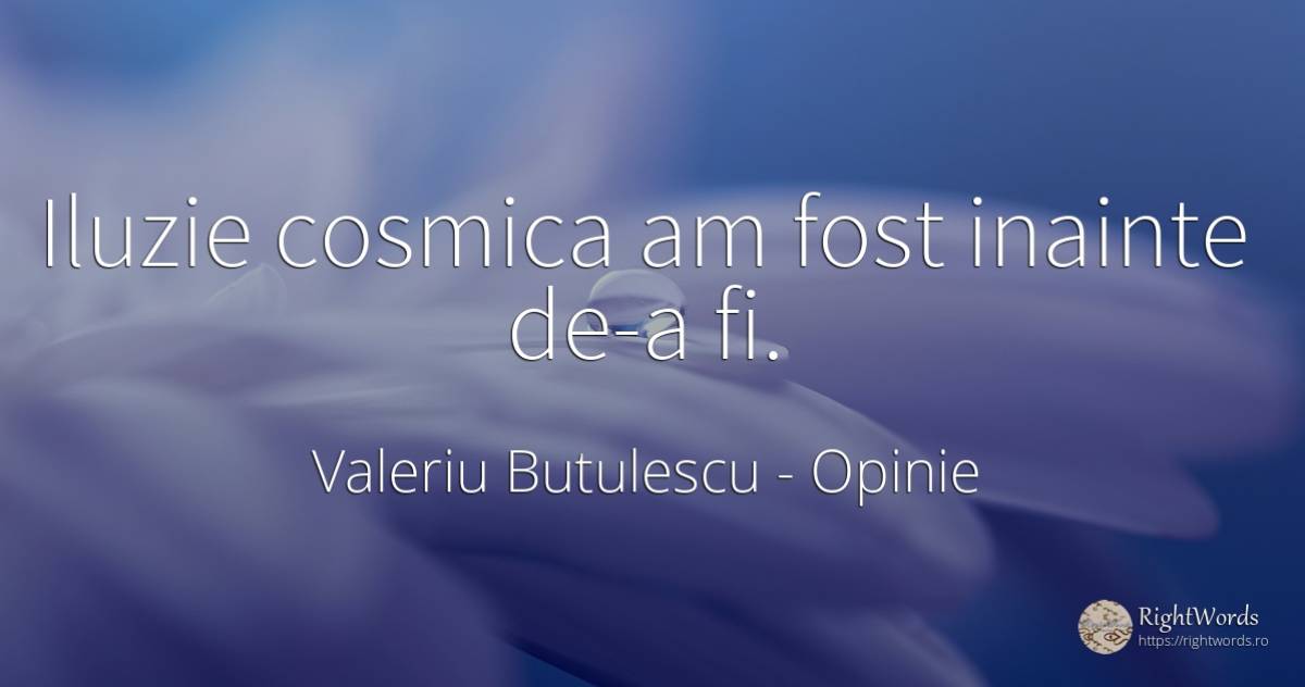 Iluzie cosmica am fost inainte de-a fi. - Valeriu Butulescu, citat despre opinie, iluzie