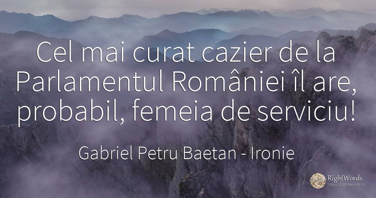 Cel mai curat cazier de la Parlamentul României îl are, ... - Gabriel Petru Baetan, citat despre ironie, posibilitate, femeie