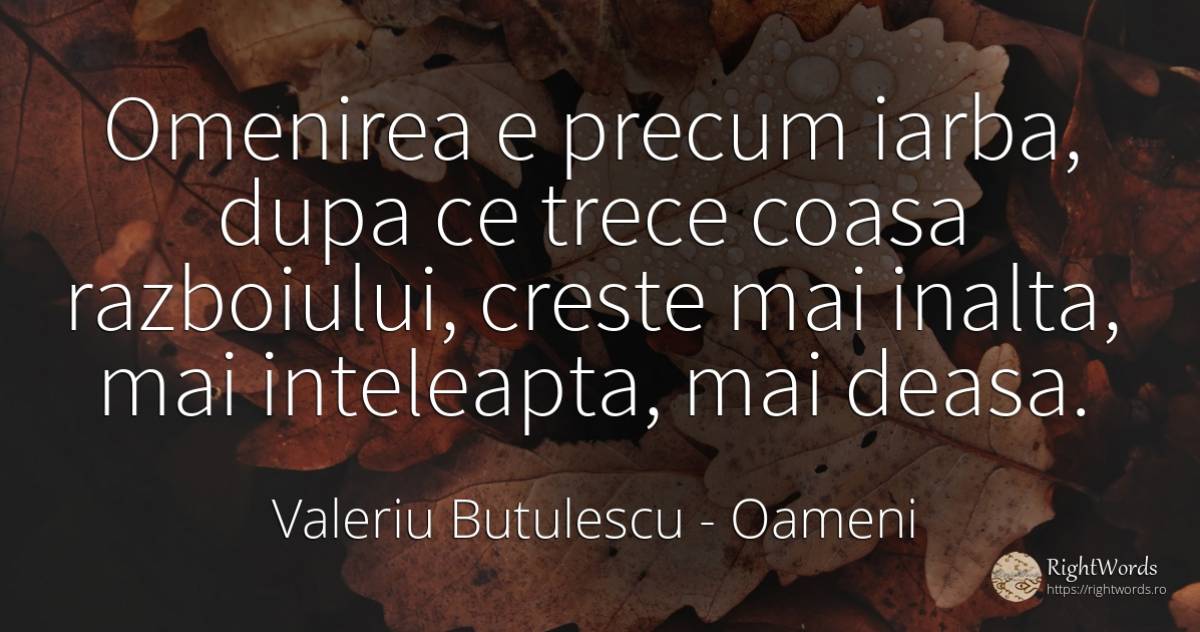 Omenirea e precum iarba, dupa ce trece coasa razboiului, ... - Valeriu Butulescu, citat despre oameni, înțelepciune