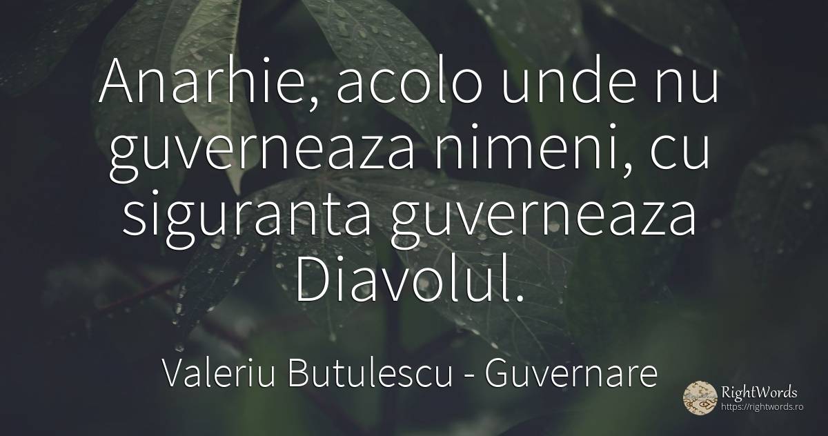 Anarhie, acolo unde nu guverneaza nimeni, cu siguranta... - Valeriu Butulescu, citat despre guvernare, diavol, siguranță