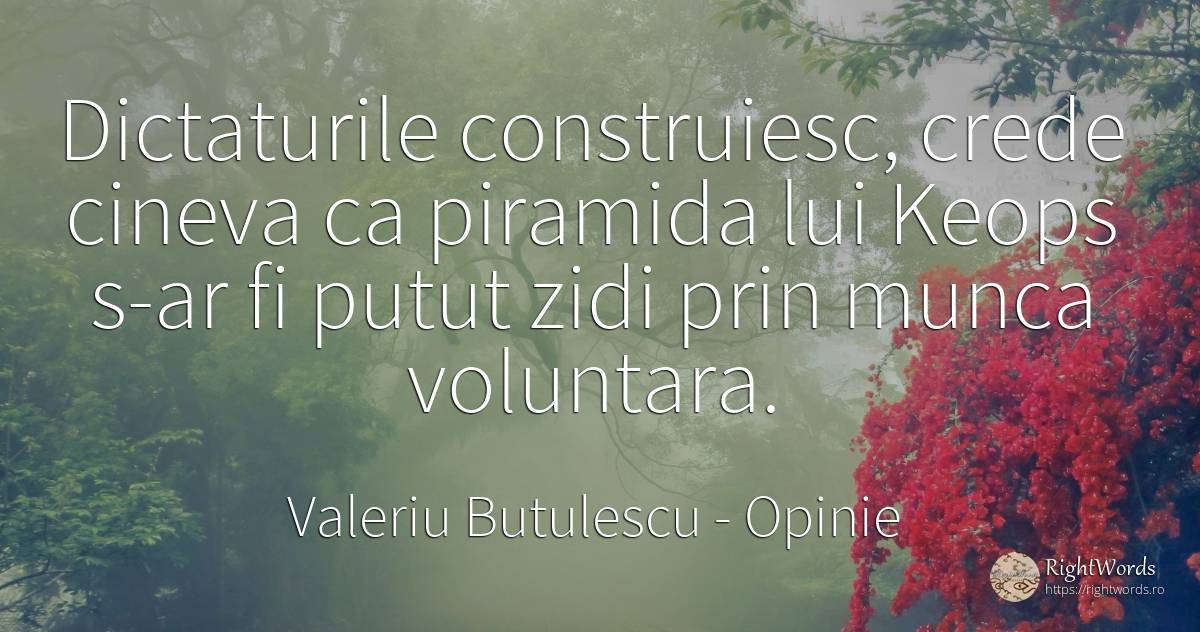 Dictaturile construiesc, crede cineva ca piramida lui... - Valeriu Butulescu, citat despre opinie, muncă