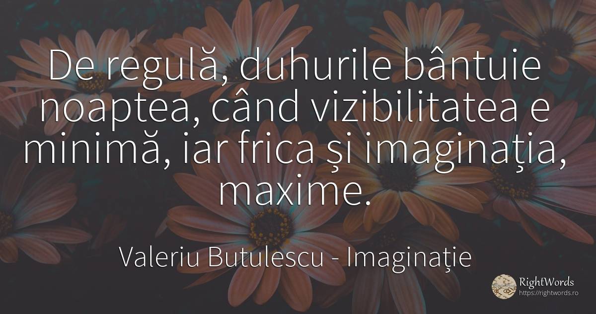 De regulă, duhurile bântuie noaptea, când vizibilitatea e... - Valeriu Butulescu, citat despre imaginație, reguli, noapte, frică