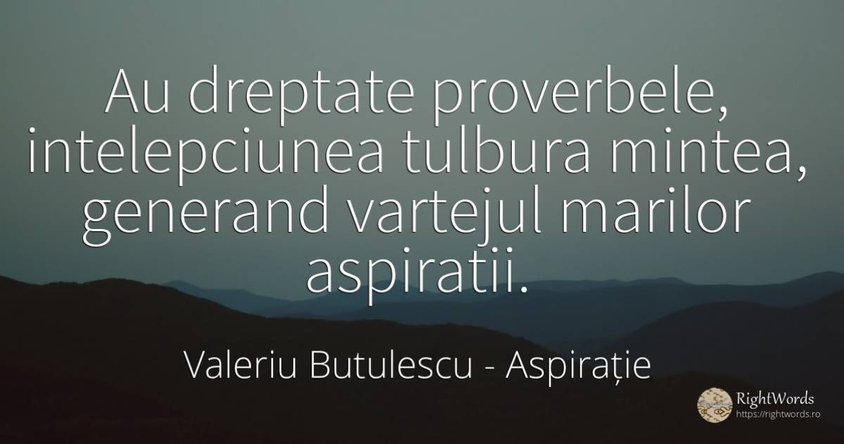 Au dreptate proverbele, intelepciunea tulbura mintea, ... - Valeriu Butulescu, citat despre aspirație, înțelepciune, dreptate, minte
