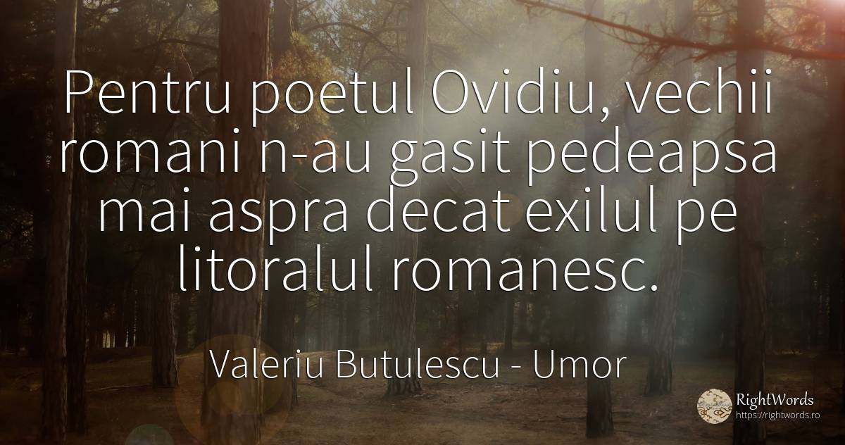 Pentru poetul Ovidiu, vechii romani n-au gasit pedeapsa... - Valeriu Butulescu, citat despre umor, exil, pedeapsă, români