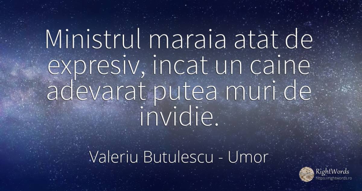 Ministrul maraia atat de expresiv, incat un caine... - Valeriu Butulescu, citat despre umor, invidie, moarte, adevăr