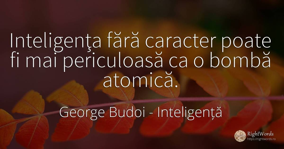 Inteligenţa fără caracter poate fi mai periculoasă ca o... - George Budoi, citat despre inteligență, caracter, epigramă