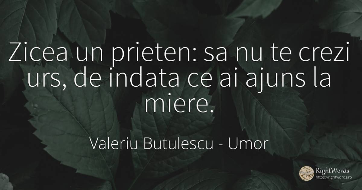 Zicea un prieten: sa nu te crezi urs, de indata ce ai... - Valeriu Butulescu, citat despre umor, prietenie