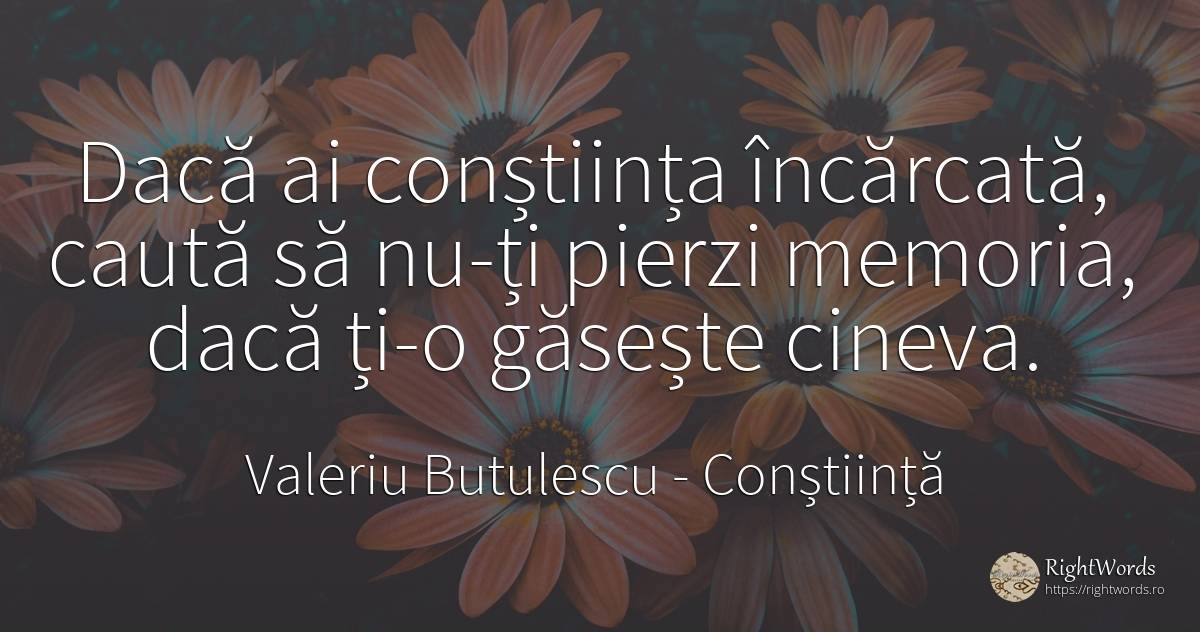 Dacă ai conștiința încărcată, caută să nu-ți pierzi... - Valeriu Butulescu, citat despre conștiință, memorie, căutare