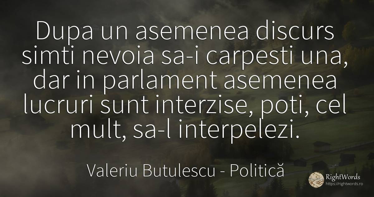 Dupa un asemenea discurs simti nevoia sa-i carpesti una, ... - Valeriu Butulescu, citat despre politică, nevoie, lucruri
