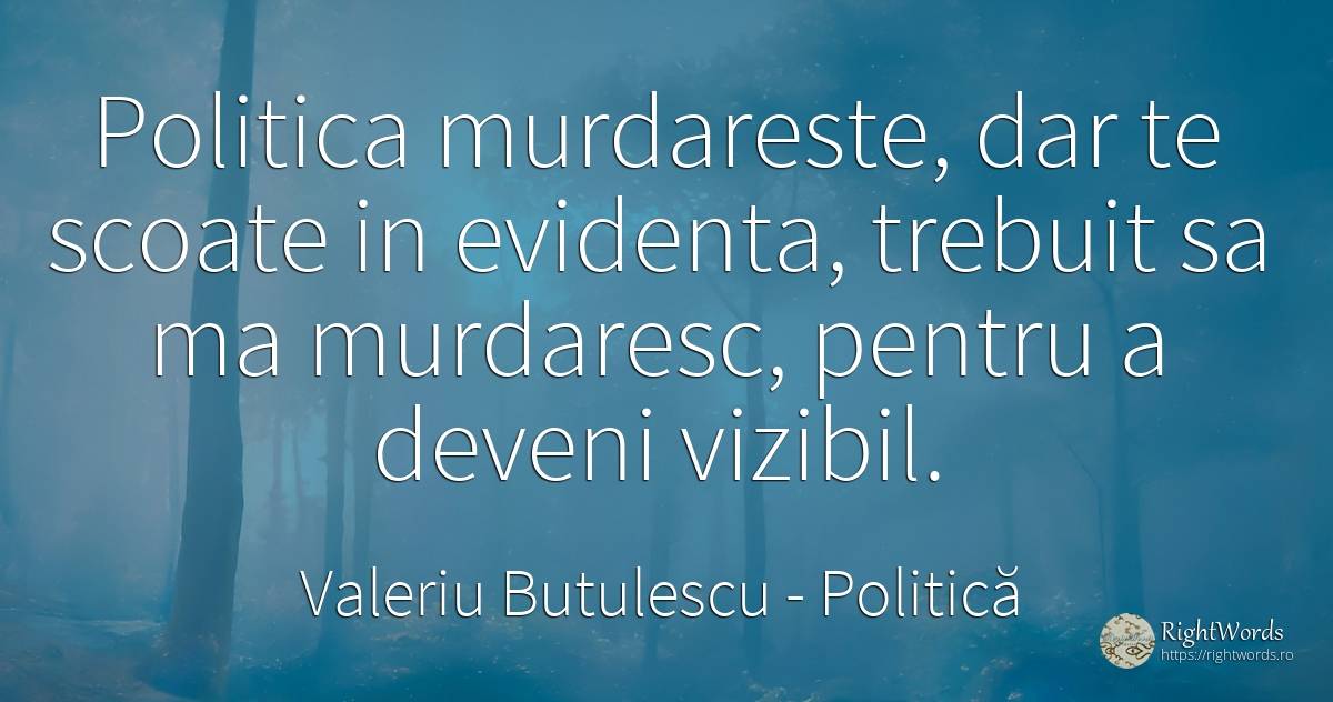 Politica murdareste, dar te scoate in evidenta, trebuit... - Valeriu Butulescu, citat despre politică, statistică