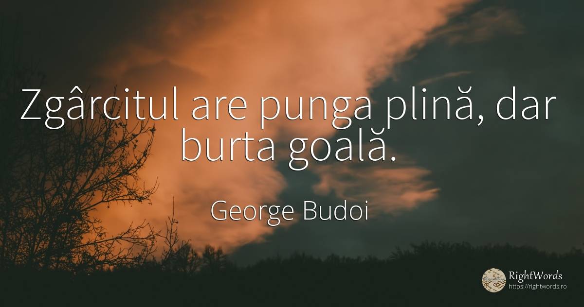 Zgârcitul are punga plină, dar burta goală. - George Budoi