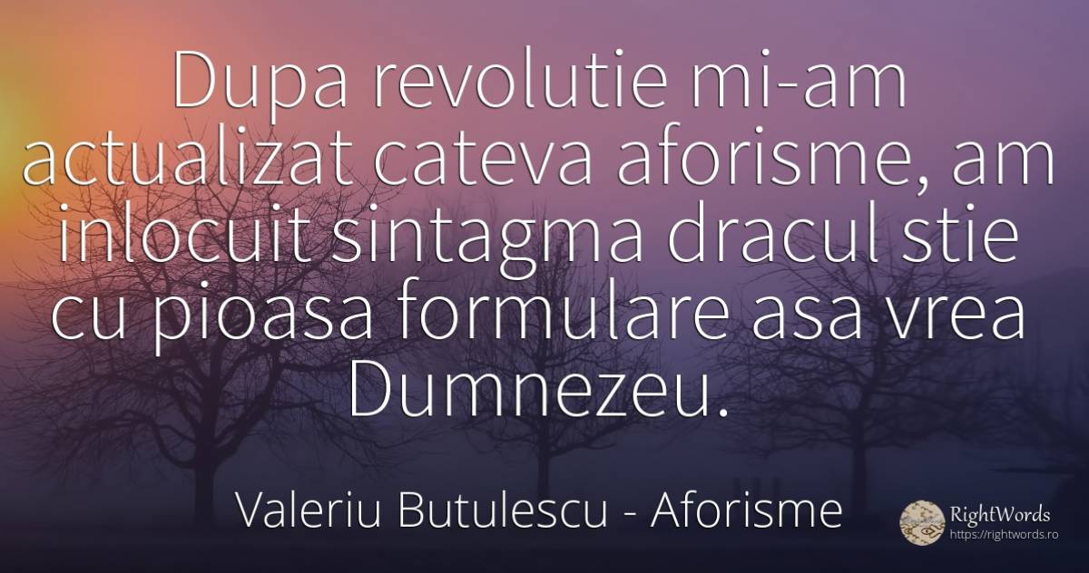 Dupa revolutie mi-am actualizat cateva aforisme, am... - Valeriu Butulescu, citat despre aforisme, revoluție, dumnezeu