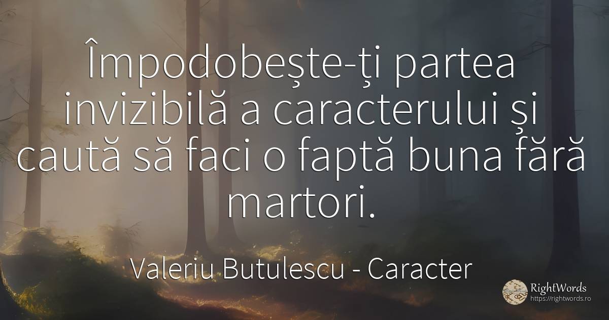 Împodobește-ți partea invizibilă a caracterului și caută... - Valeriu Butulescu, citat despre caracter, fapte, căutare