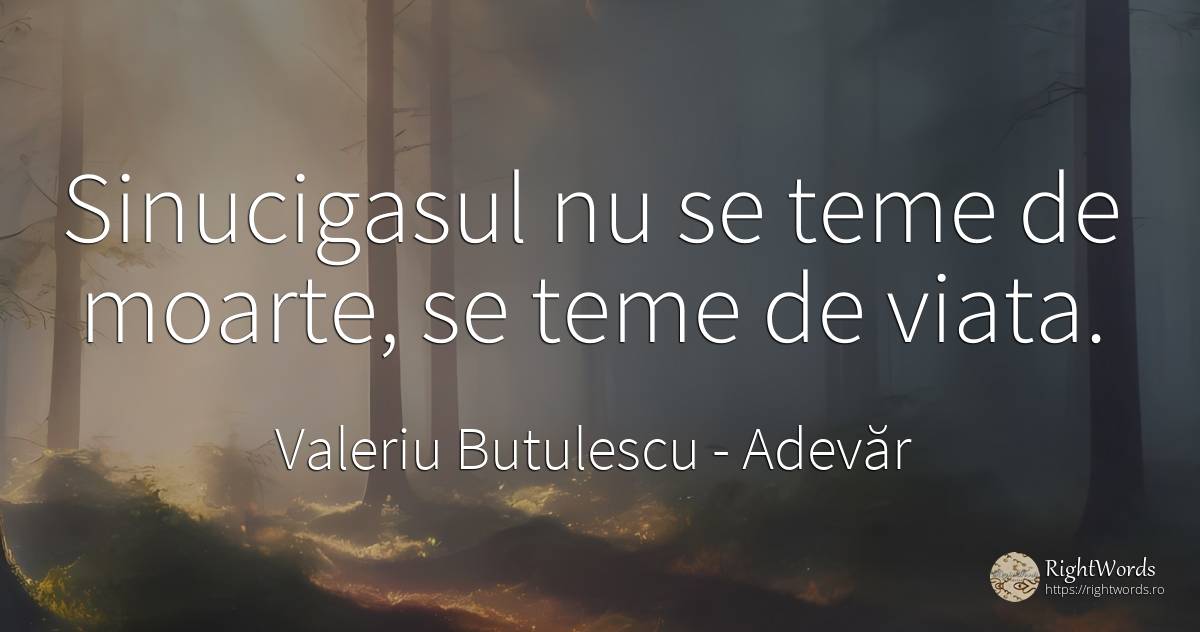 Sinucigasul nu se teme de moarte, se teme de viata. - Valeriu Butulescu, citat despre adevăr, frică, moarte, viață