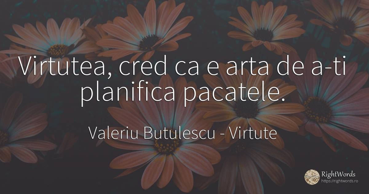 Virtutea, cred ca e arta de a-ti planifica pacatele. - Valeriu Butulescu, citat despre virtute, păcat, artă, artă fotografică