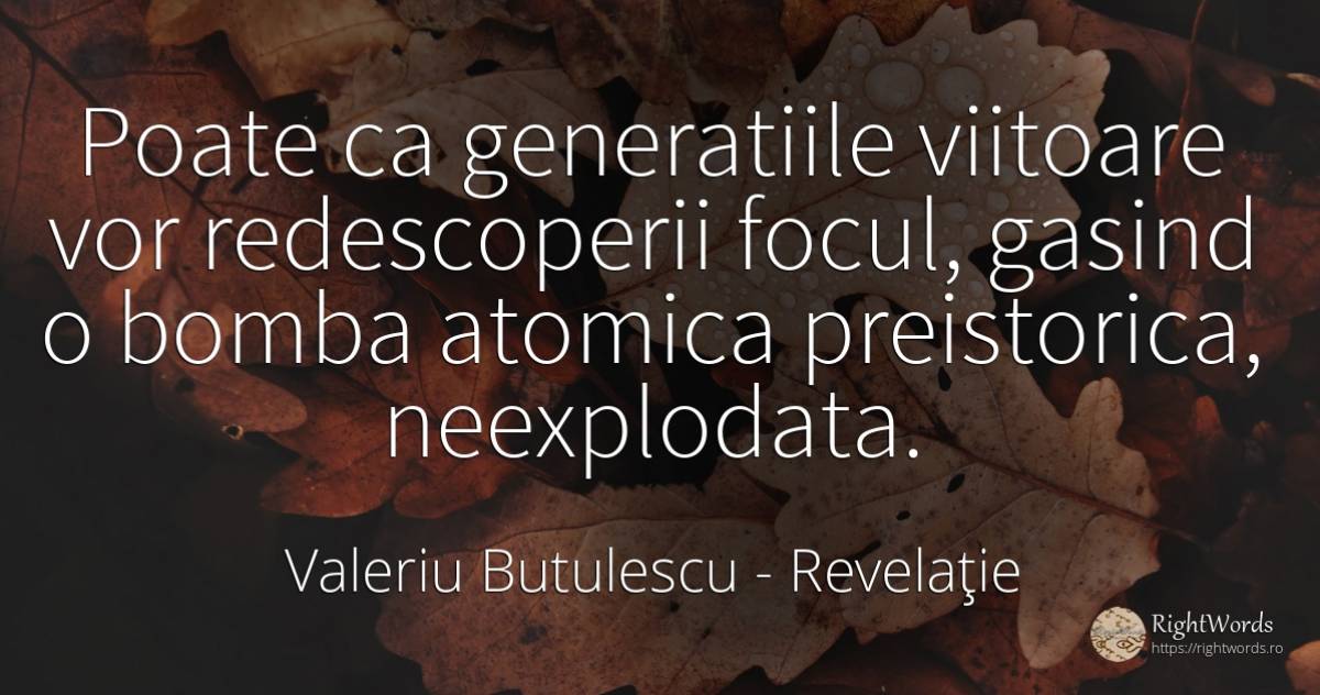 Poate ca generatiile viitoare vor redescoperii focul, ... - Valeriu Butulescu, citat despre revelaţie, foc