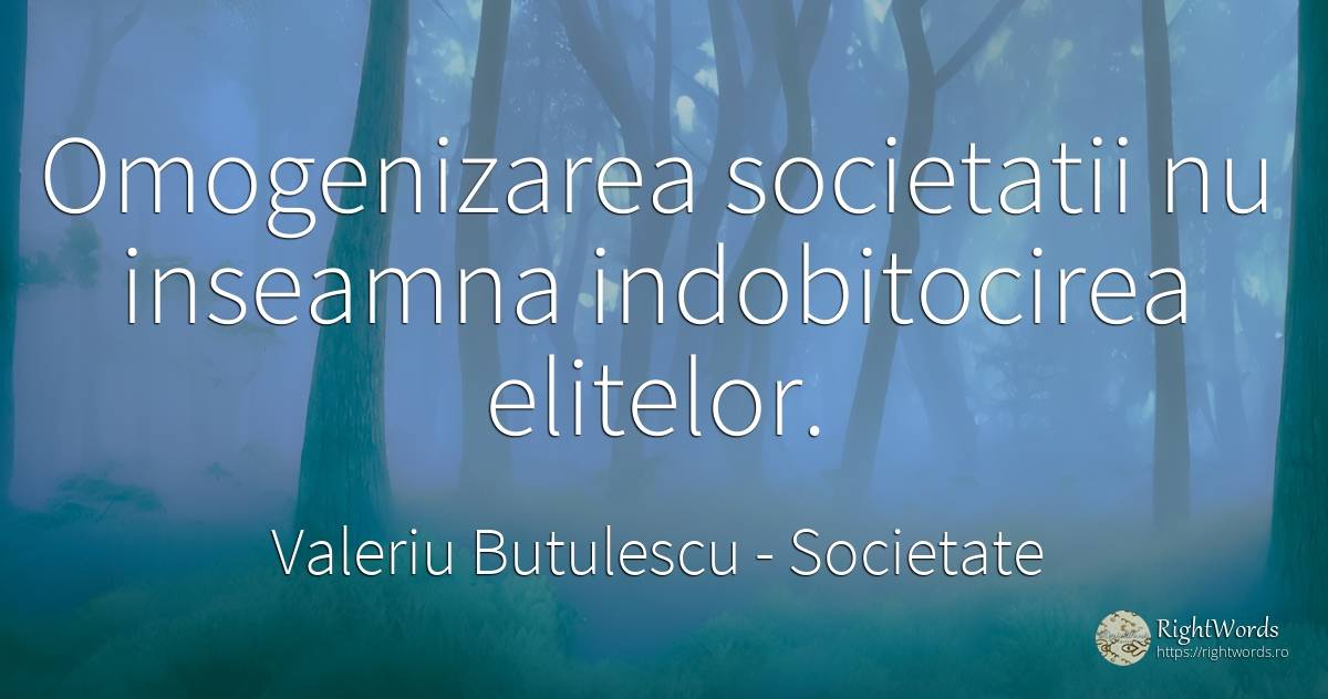 Omogenizarea societatii nu inseamna indobitocirea elitelor. - Valeriu Butulescu, citat despre societate