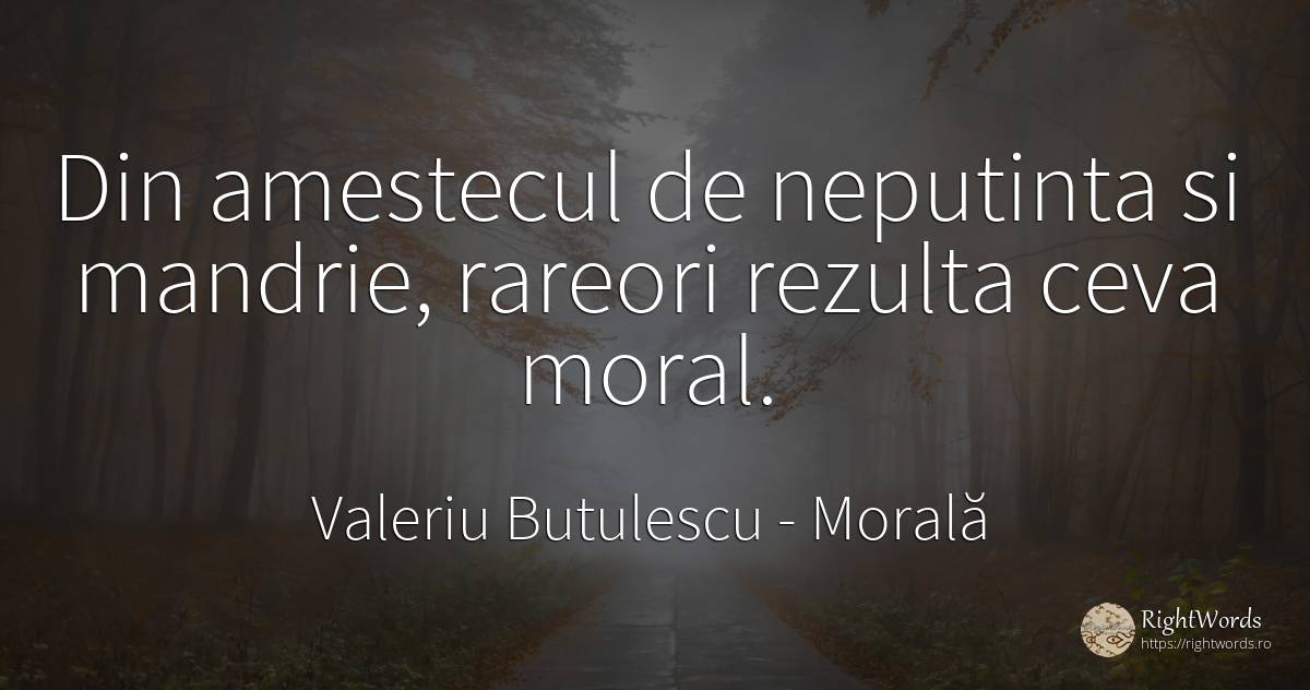 Din amestecul de neputinta si mandrie, rareori rezulta... - Valeriu Butulescu, citat despre morală, mândrie
