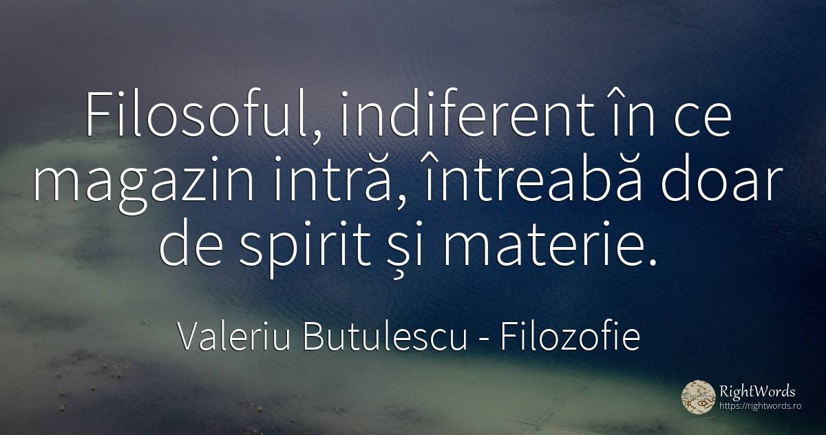 Filosoful, indiferent în ce magazin intră, întreabă doar... - Valeriu Butulescu, citat despre filozofie, indiferență, spirit