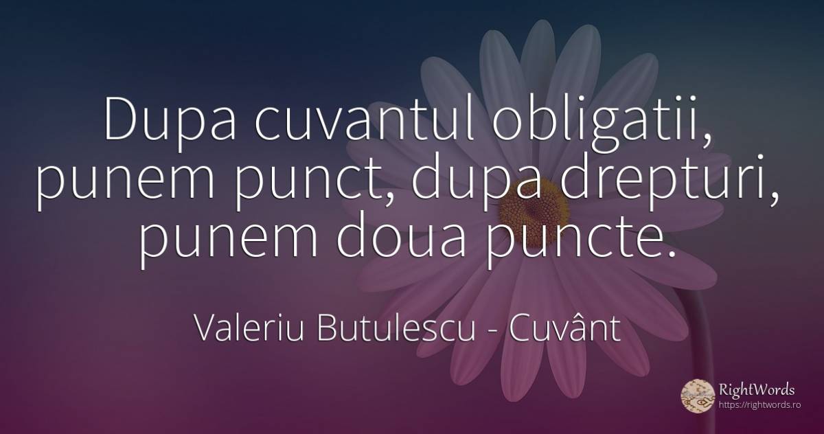Dupa cuvantul obligatii, punem punct, dupa drepturi, ... - Valeriu Butulescu, citat despre cuvânt