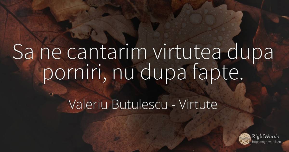 Sa ne cantarim virtutea dupa porniri, nu dupa fapte. - Valeriu Butulescu, citat despre virtute, fapte