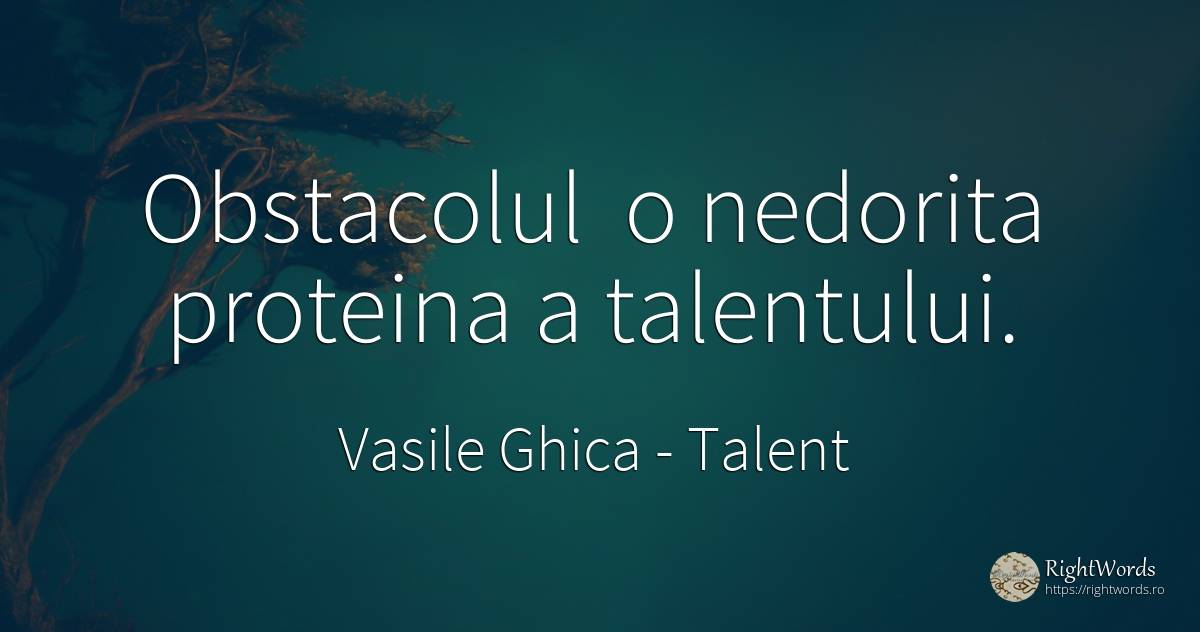 Obstacolul o nedorita proteina a talentului. - Vasile Ghica, citat despre talent, obstacole