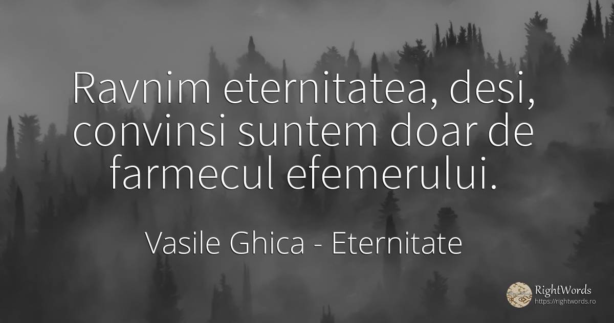 Ravnim eternitatea, desi, convinsi suntem doar de... - Vasile Ghica, citat despre eternitate, farmec