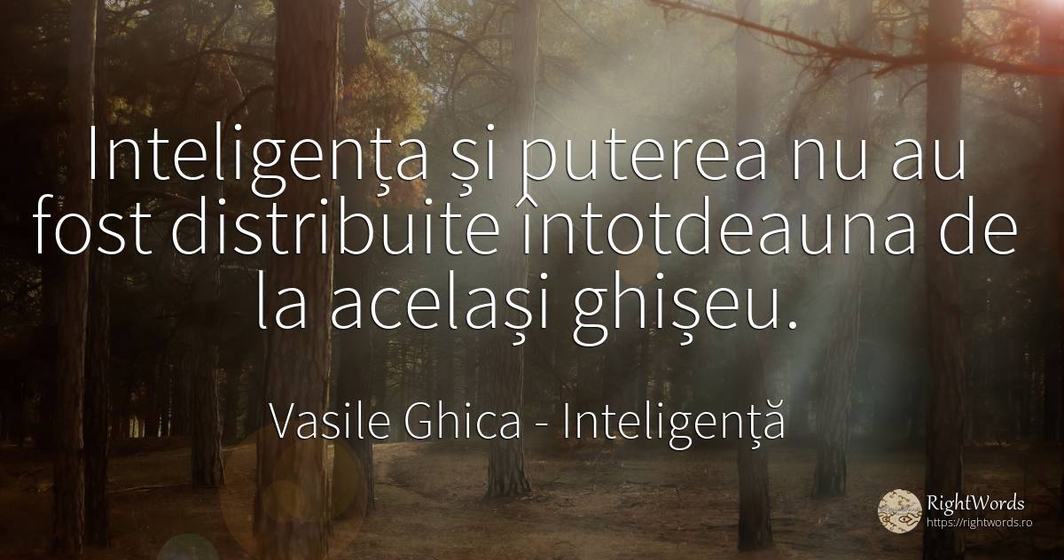 Inteligența și puterea nu au fost distribuite întotdeauna... - Vasile Ghica, citat despre inteligență, putere