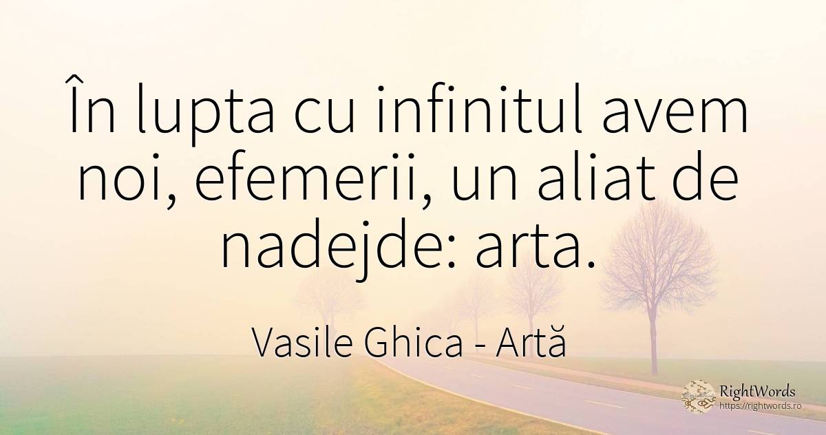 În lupta cu infinitul avem noi, efemerii, un aliat de... - Vasile Ghica, citat despre artă, infinit, luptă, artă fotografică