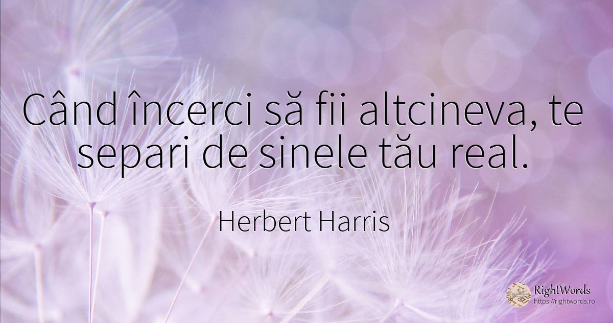 Când încerci să fii altcineva, te separi de sinele tău real. - Herbert Harris