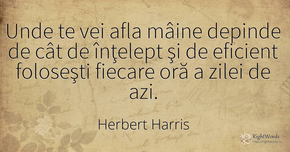 Unde te vei afla mâine depinde de cât de înţelept şi de... - Herbert Harris